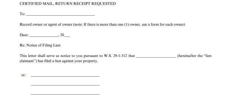 Notice of Filing Lien