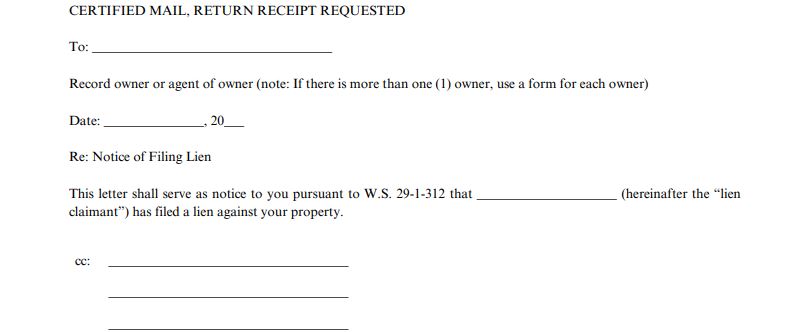 Notice of Filing Lien